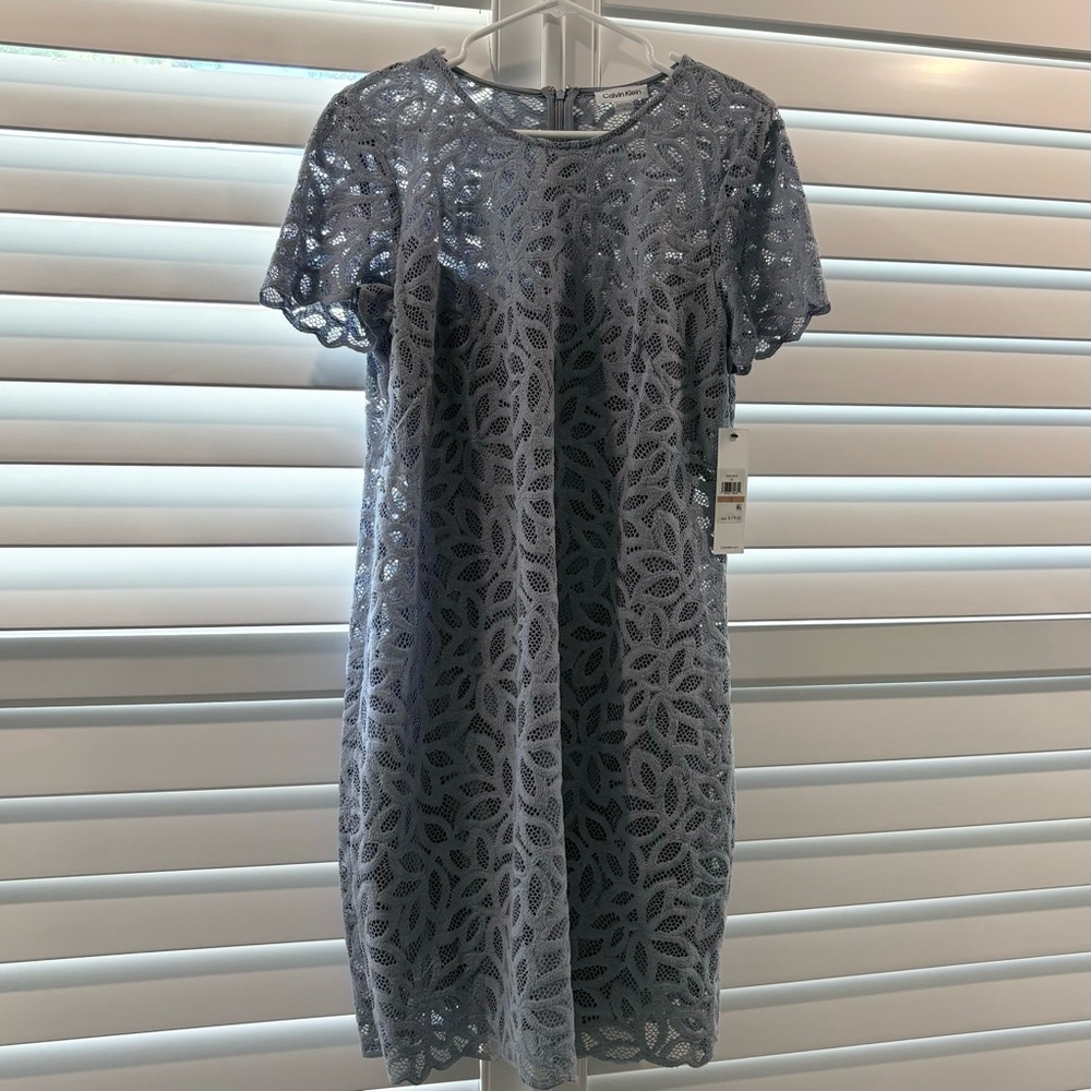 Calvin Klein Lace Mini Dress in Blue / Gray